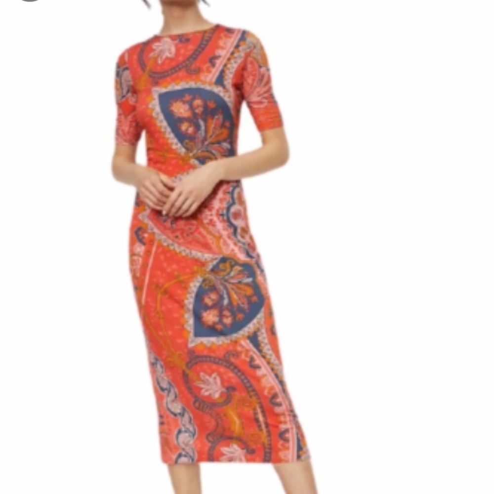 FARM Rio Floral Stretch Knit Midi Bodycon Dress Small